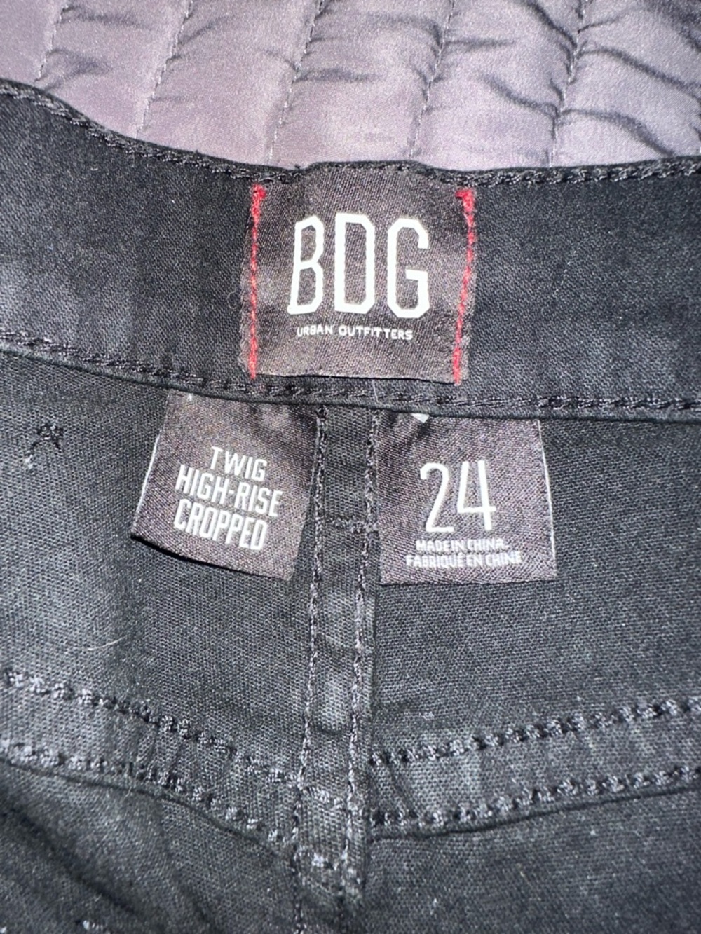 BDG Black High-Rise Cropped Twig Jeans with Red Stitch Accent - Picture 2 of 3
